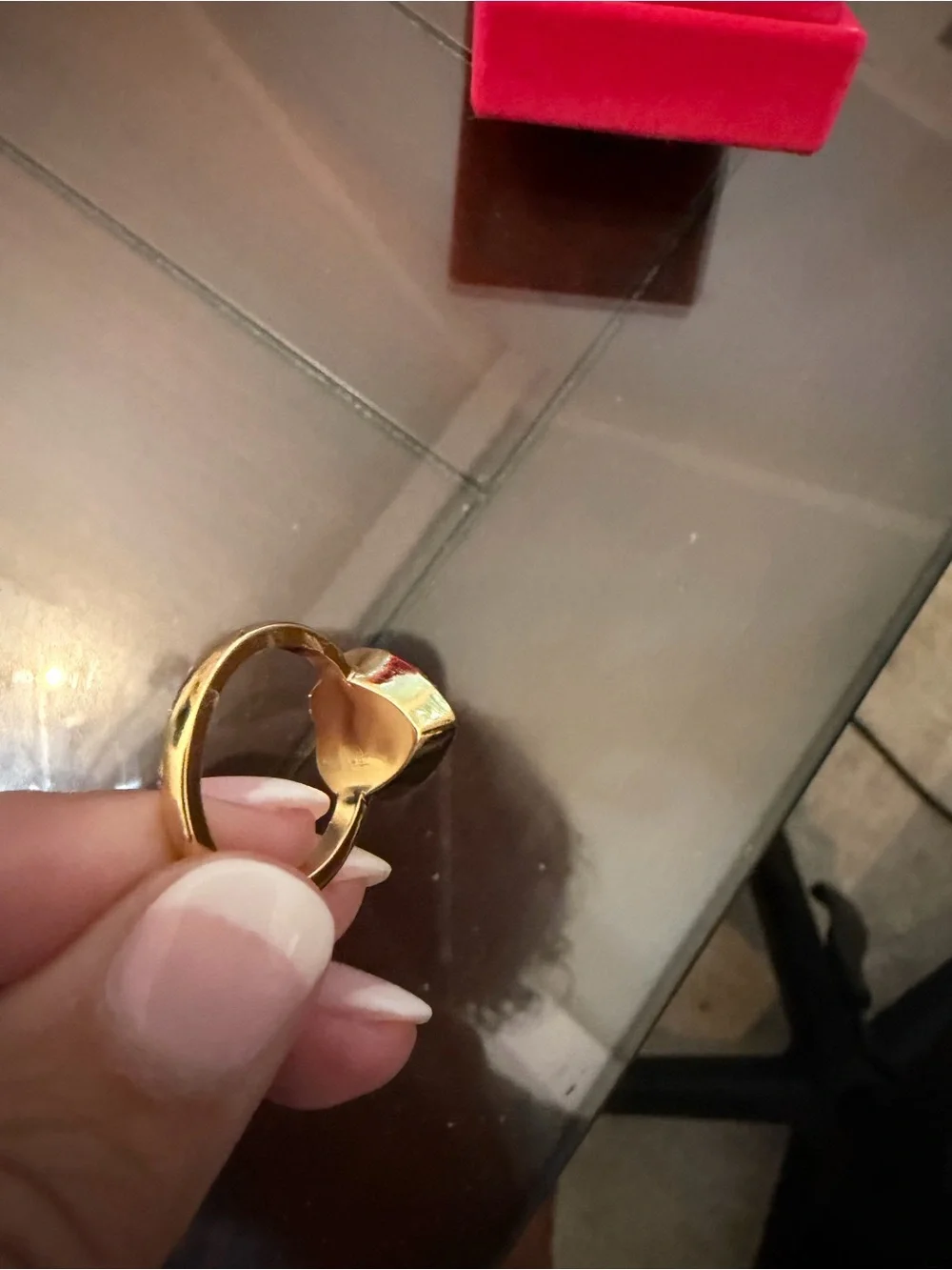Kurt Geiger Gold Heart Ring with Clear Center and Blue Accents size 7 3/4